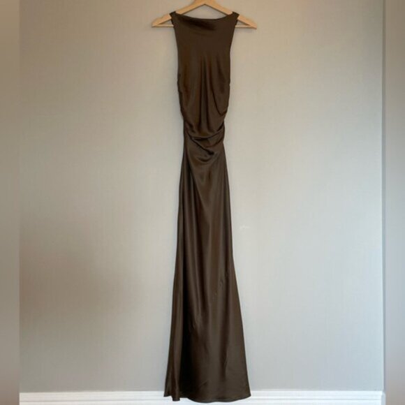 NEW Reformation Anaiis Long Silk Backless Dress Morel Brown | US 2 UK 6 - Picture 4 of 11